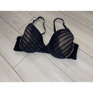 Maidenform 09415 One Fabulous Fit Demi Striped Butterfly Lace Bra UW 36D Black